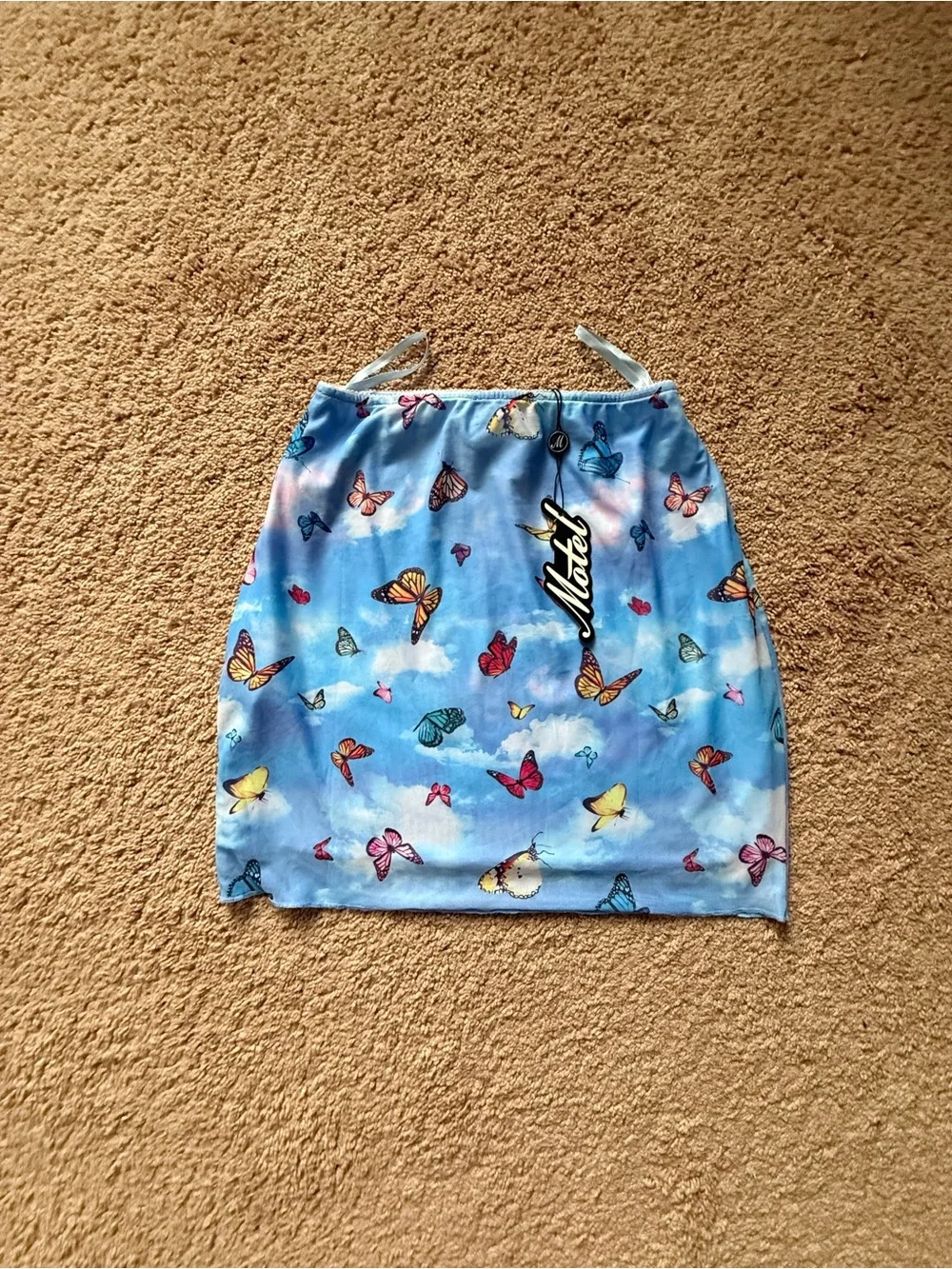 Motel Rocks Blue Butterfly Print Satin Skirt - Picture 3 of 3